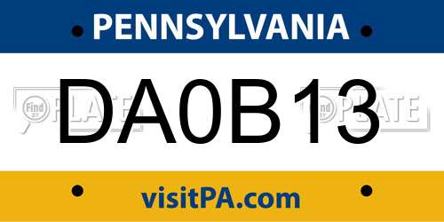 DA0B13 Pennsylvania License Plate