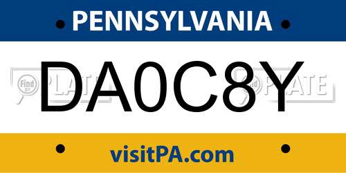 DA0C8Y Pennsylvania License Plate