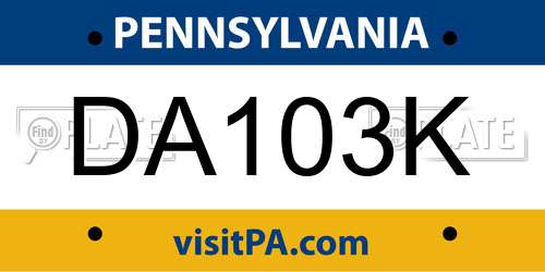DA103K Pennsylvania License Plate
