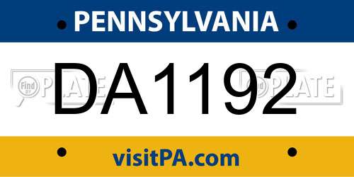 DA1192 Pennsylvania License Plate