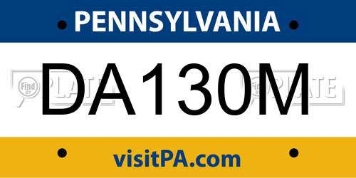 DA130M Pennsylvania License Plate