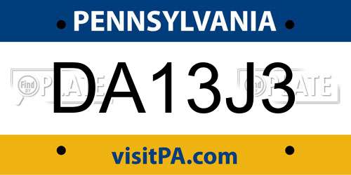 DA13J3 Pennsylvania License Plate