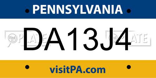 DA13J4 Pennsylvania License Plate
