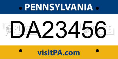 DA23456 Pennsylvania License Plate