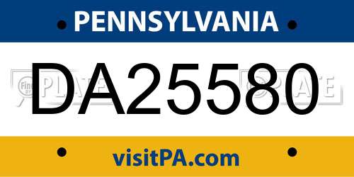 DA25580 Pennsylvania License Plate