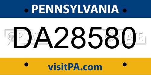 DA28580 Pennsylvania License Plate
