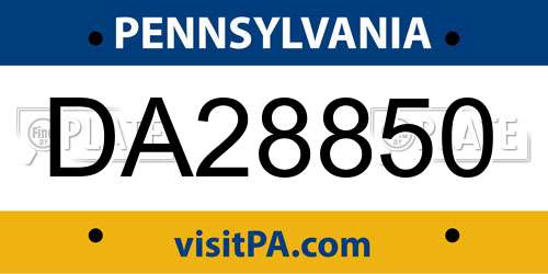 DA28850 Pennsylvania License Plate