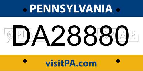 DA28880 Pennsylvania License Plate