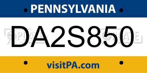 DA2S850 Pennsylvania License Plate