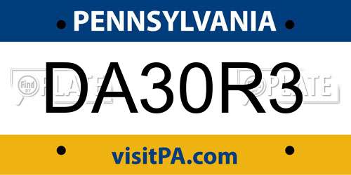 DA30R3 Pennsylvania License Plate