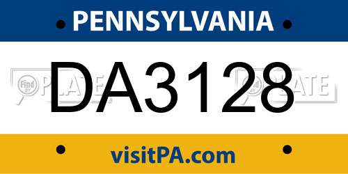 DA3128 Pennsylvania License Plate