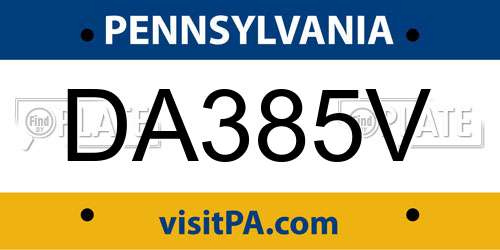 DA385V Pennsylvania License Plate
