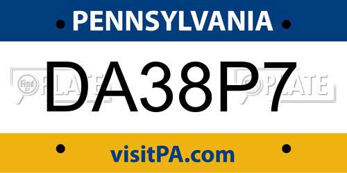 DA38P7 Pennsylvania License Plate