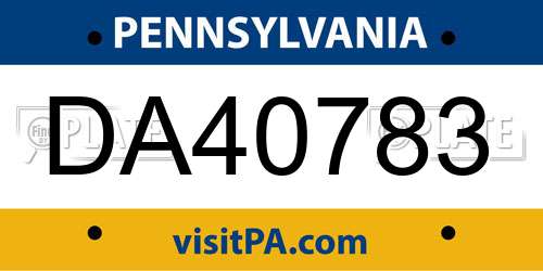 DA40783 Pennsylvania License Plate
