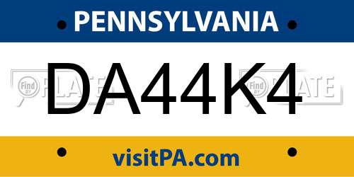 DA44K4 Pennsylvania License Plate