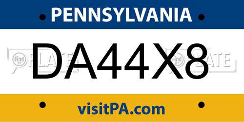 DA44X8 Pennsylvania License Plate