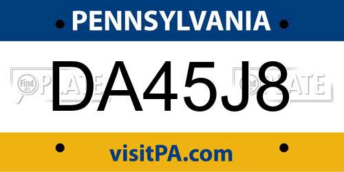 DA45J8 Pennsylvania License Plate