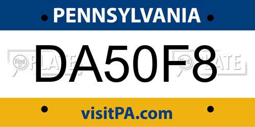 DA50F8 Pennsylvania License Plate