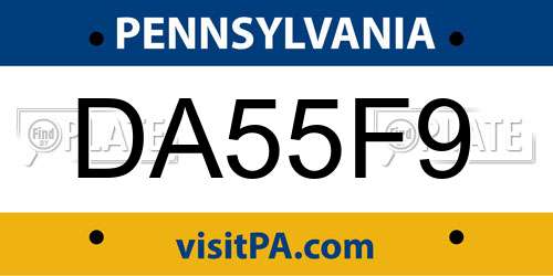 DA55F9 Pennsylvania License Plate