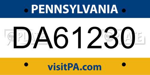 DA61230 Pennsylvania License Plate