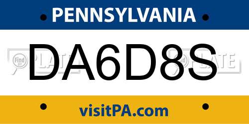 DA6D8S Pennsylvania License Plate