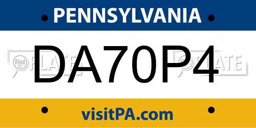 DA70P4 Pennsylvania License Plate