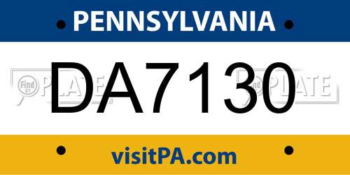 DA7130 Pennsylvania License Plate