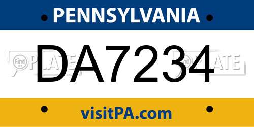 DA7234 Pennsylvania License Plate