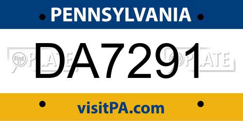 DA7291 Pennsylvania License Plate