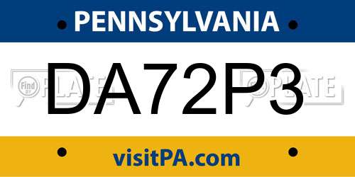 DA72P3 Pennsylvania License Plate