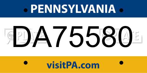 DA75580 Pennsylvania License Plate
