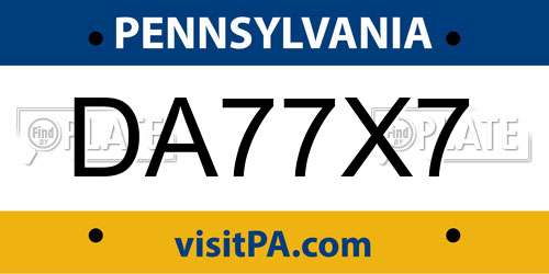 DA77X7 Pennsylvania License Plate