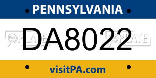 DA8022 Pennsylvania License Plate