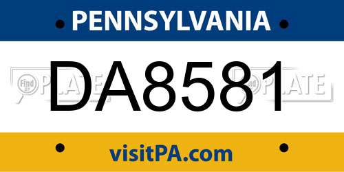 DA8581 Pennsylvania License Plate