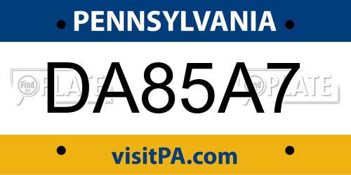 DA85A7 Pennsylvania License Plate