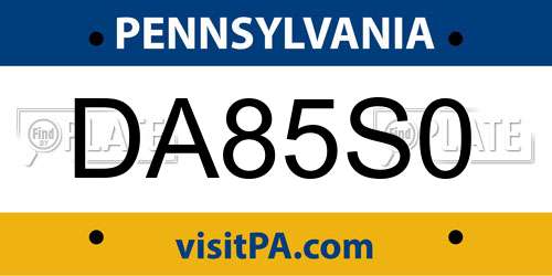 DA85S0 Pennsylvania License Plate