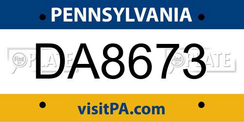 DA8673 Pennsylvania License Plate
