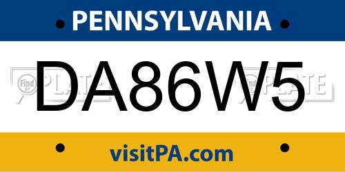 DA86W5 Pennsylvania License Plate