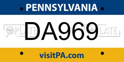 DA969 Pennsylvania License Plate