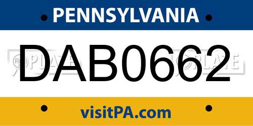 DAB0662 Pennsylvania License Plate