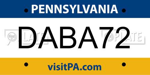 DABA72 Pennsylvania License Plate