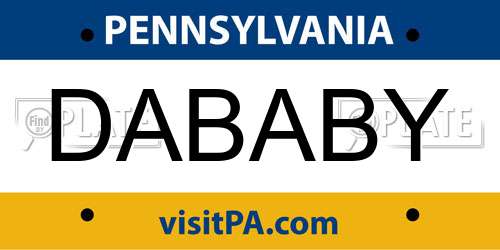 DABABY Pennsylvania License Plate