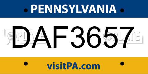 DAF3657 Pennsylvania License Plate