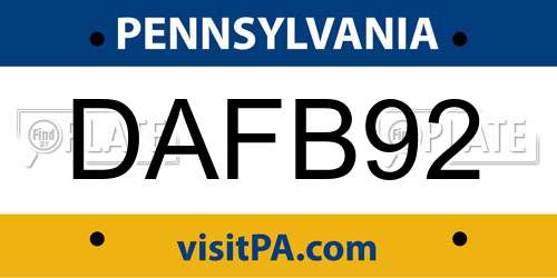DAFB92 Pennsylvania License Plate