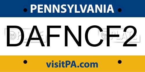 DAFNCF2 Pennsylvania License Plate