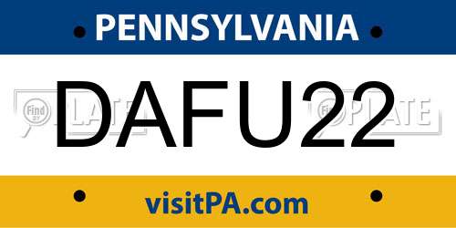 DAFU22 Pennsylvania License Plate