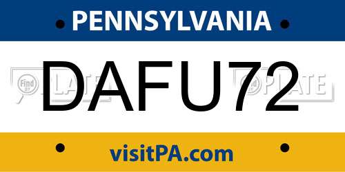 DAFU72 Pennsylvania License Plate