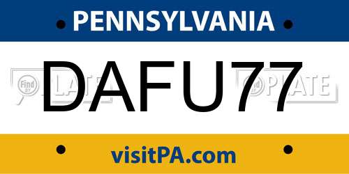 DAFU77 Pennsylvania License Plate
