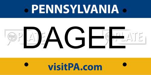 DAGEE Pennsylvania License Plate