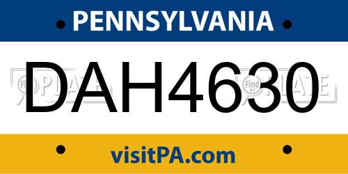 DAH4630 Pennsylvania License Plate